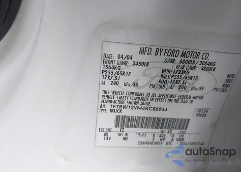 2004 Ford F-150 Xlt z USA, uszkodzony, nr VIN 1FTRW12W44KC86944